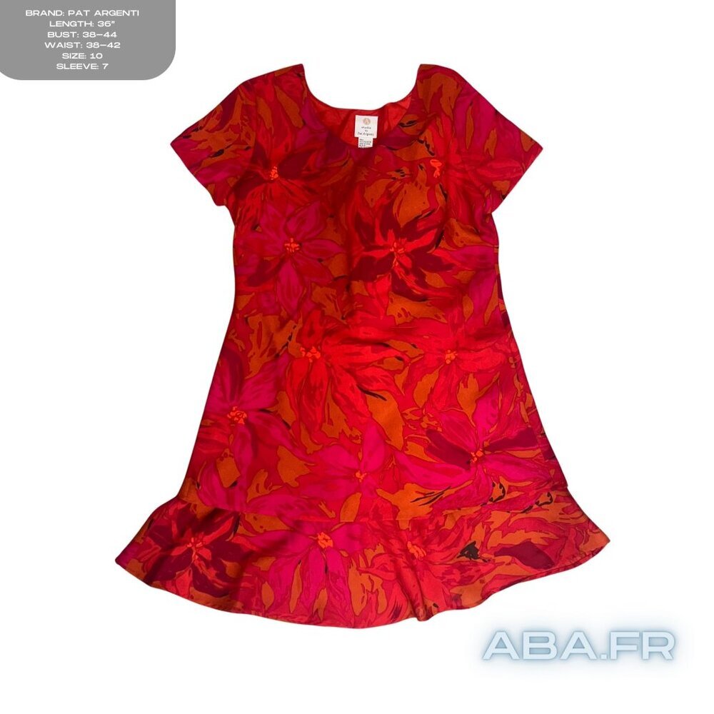 Beautiful Red Floral Tiered Pat Argenti Dress Ruffle at Bottom